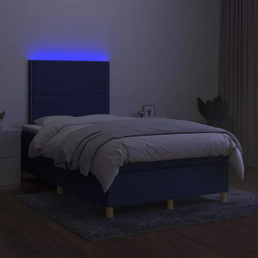 Sommier à lattes de lit matelas et LED bleu 120x190 cm tissu - 4