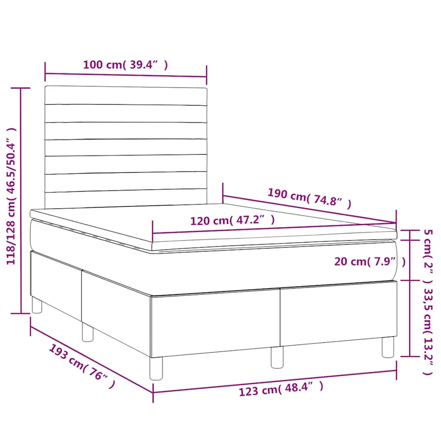 Sommier à lattes de lit matelas et LED marron foncé 120x190 cm - 10