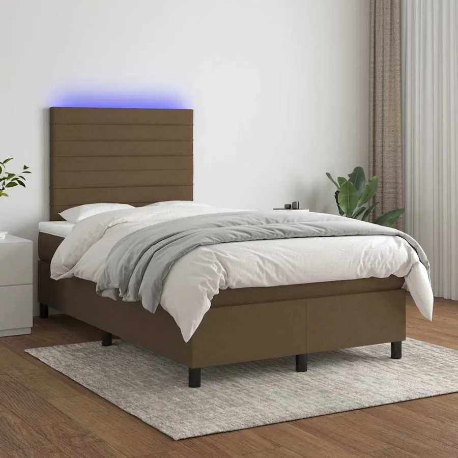 Sommier à lattes de lit matelas et LED marron foncé 120x190 cm - 5