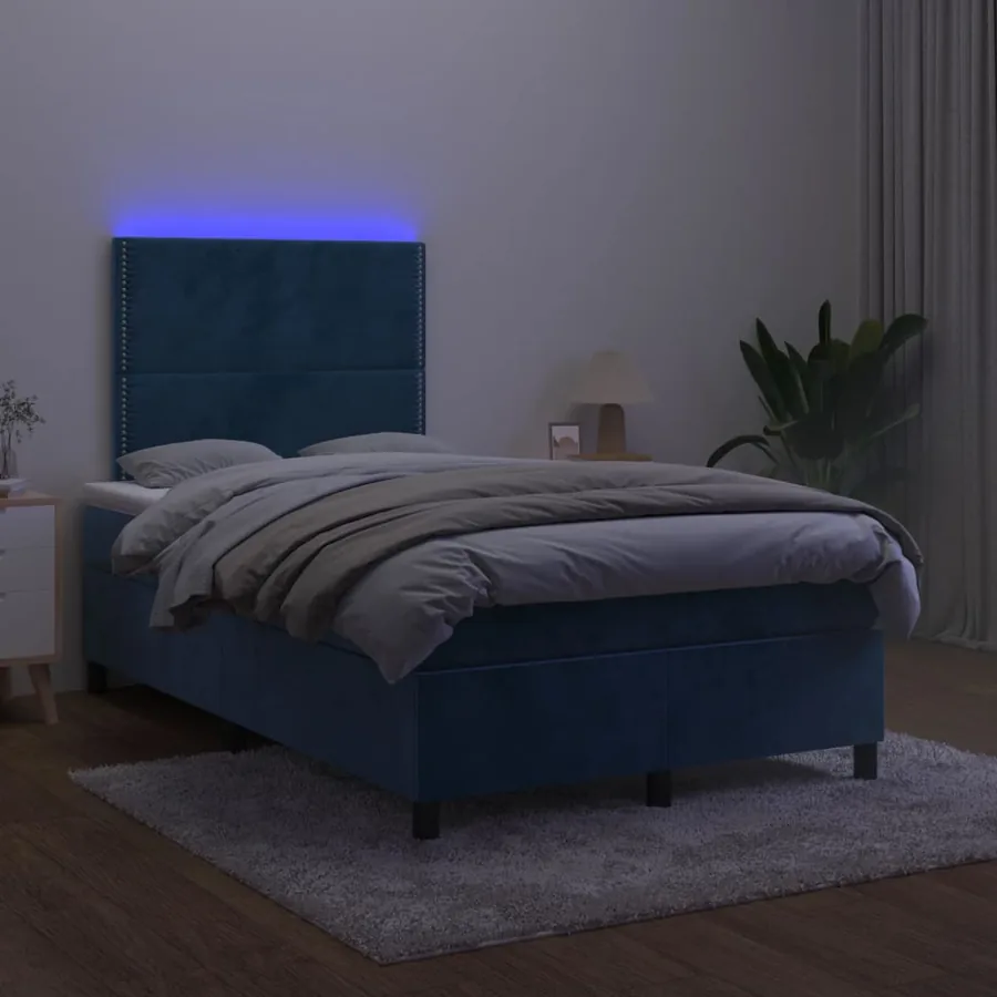 Sommier à lattes de lit avec matelas LED bleu foncé 120x190 cm - 4