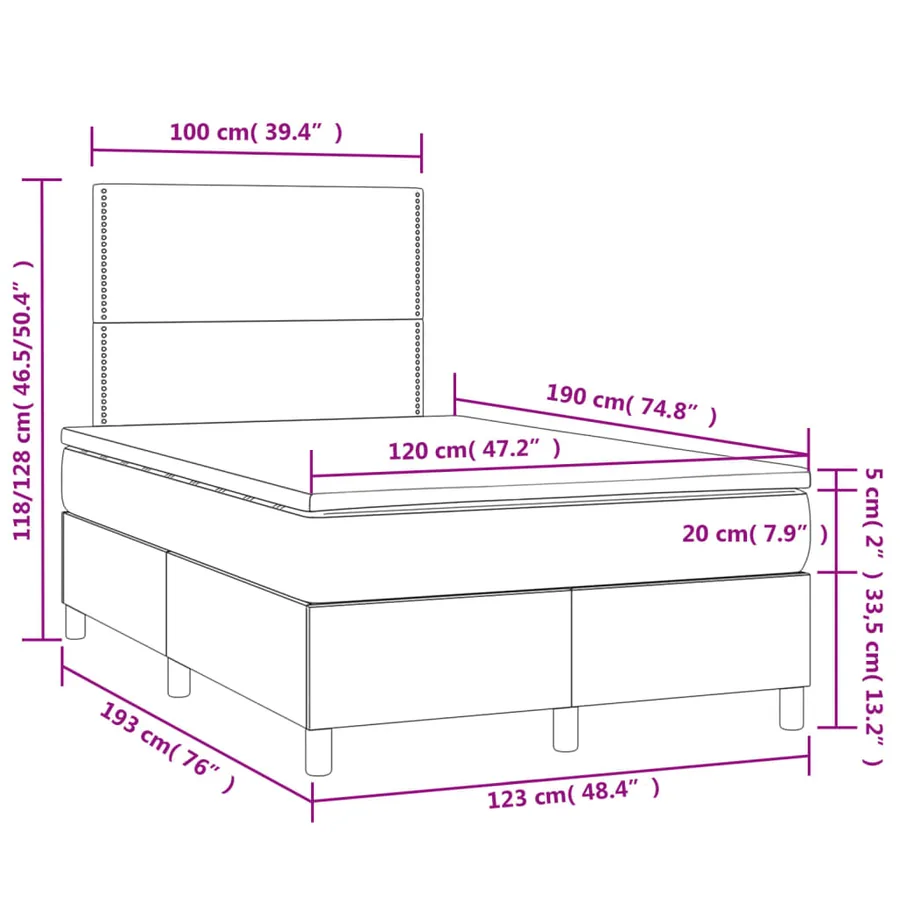 Sommier à lattes de lit matelas LED gris 120x190 cm similicuir - 11