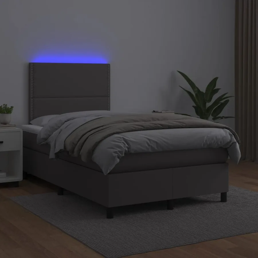 Sommier à lattes de lit matelas LED gris 120x190 cm similicuir - 4
