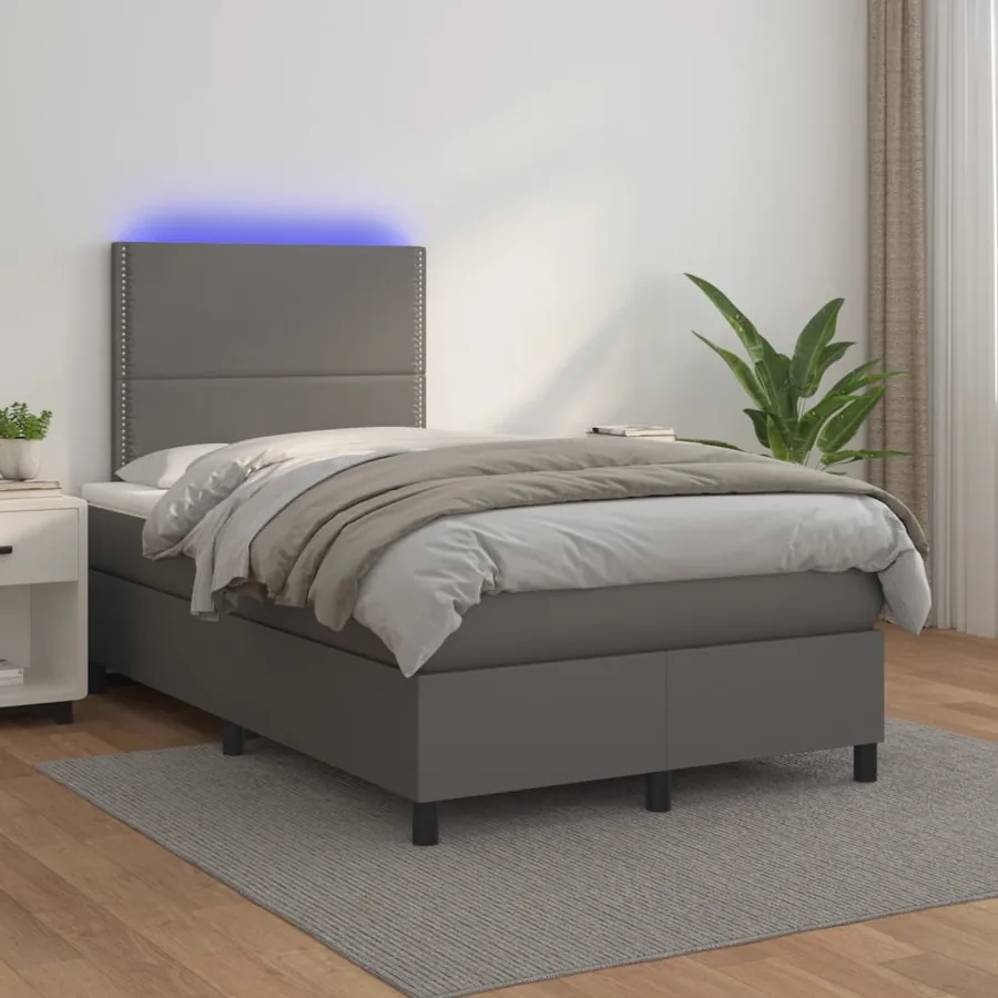 Sommier à lattes de lit matelas LED gris 120x190 cm similicuir - 5
