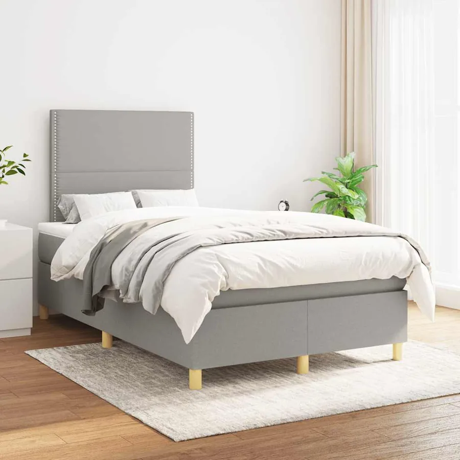 Sommier à lattes de lit et matelas gris clair 120x190 cm tissu - 3