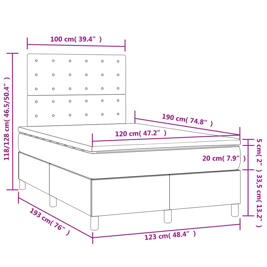 Sommier à lattes de lit avec matelas LED cappuccino 120x190 cm - 11