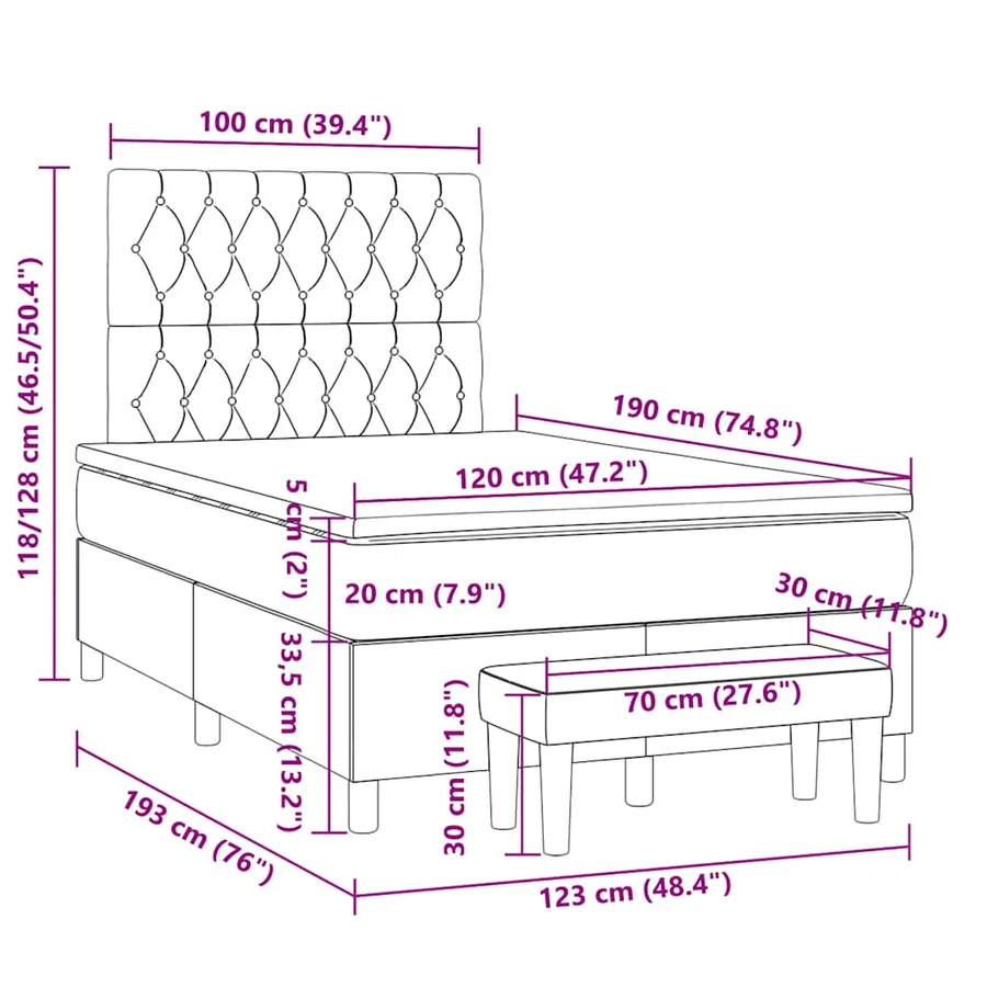 Sommier à lattes de lit avec matelas gris foncé 120x190cm tissu - 9