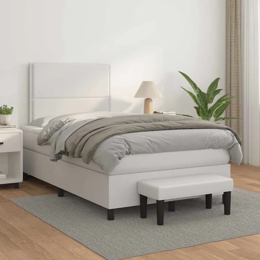 Sommier à lattes de lit avec matelas blanc 120x190cm similicuir - 3
