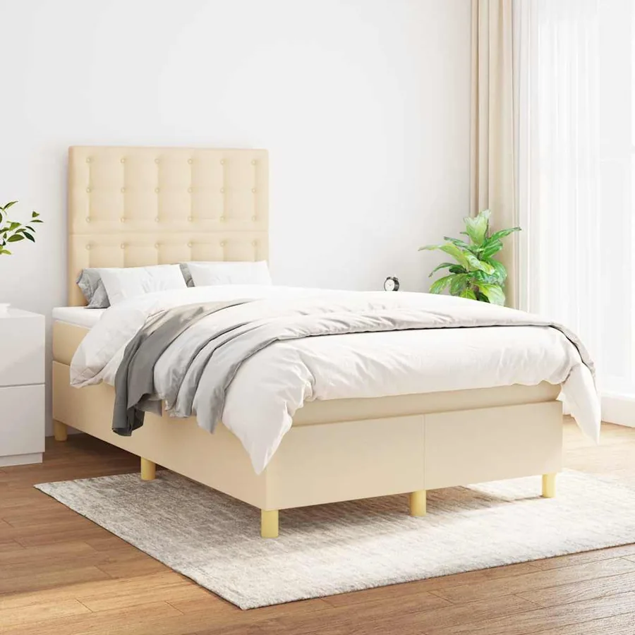 Sommier à lattes de lit avec matelas crème 120x190 cm tissu - 3