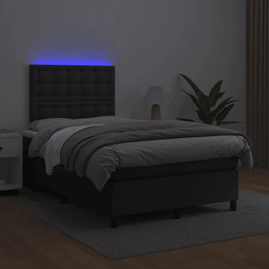 Sommier à lattes de lit matelas LED noir 120x190 cm similicuir - 4