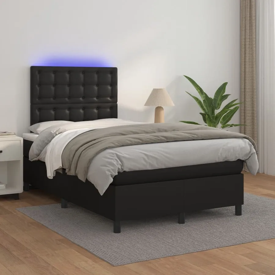Sommier à lattes de lit matelas LED noir 120x190 cm similicuir - 5