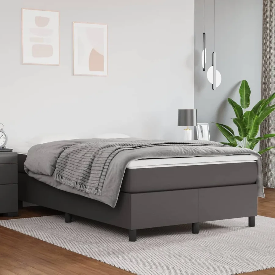 Sommier à lattes de lit avec matelas gris 120x190 cm similicuir - 3