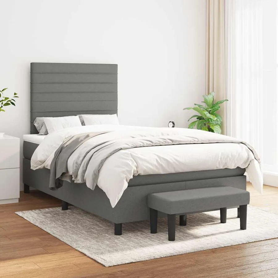Sommier à lattes de lit avec matelas gris foncé 120x190cm tissu - 3