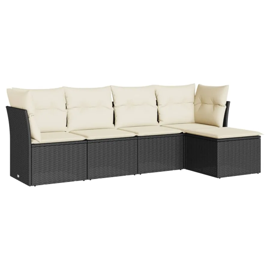 Salon de jardin 5 pcs avec coussins noir résine tressée - 2