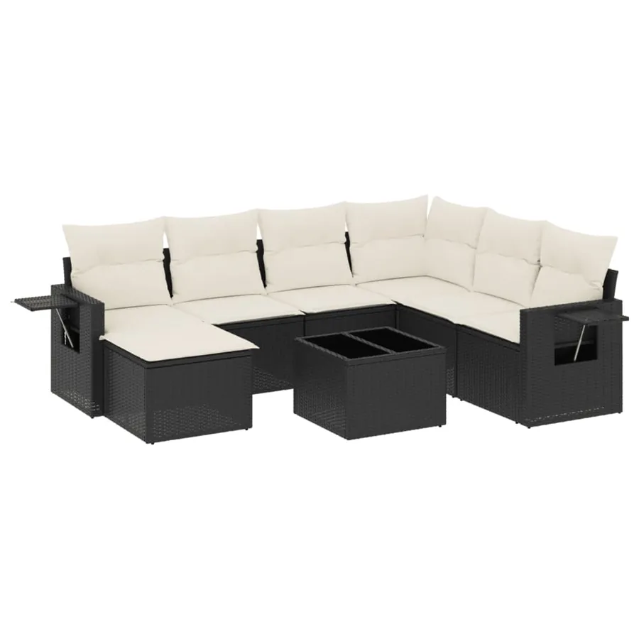 Salon de jardin 8 pcs avec coussins noir résine tressée - 2