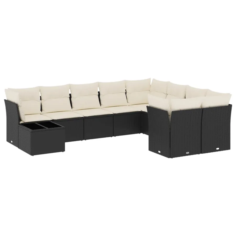 Salon de jardin 10 pcs avec coussins noir résine tressée - 2