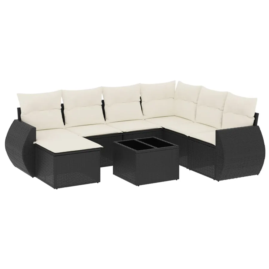Salon de jardin 8 pcs avec coussins noir résine tressée - 2