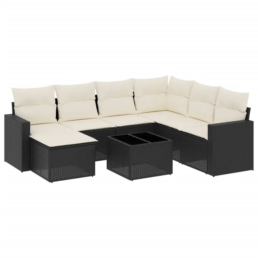 Salon de jardin 8 pcs avec coussins noir résine tressée - 2