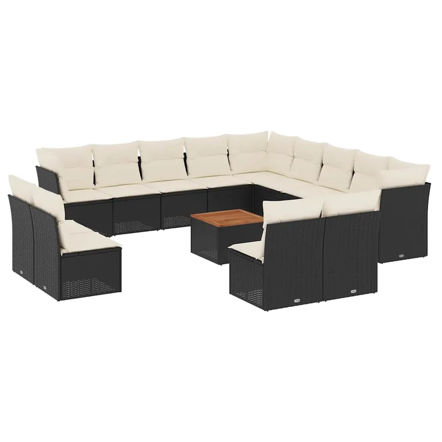 Salon de jardin avec coussins 14 pcs noir résine tressée - 2