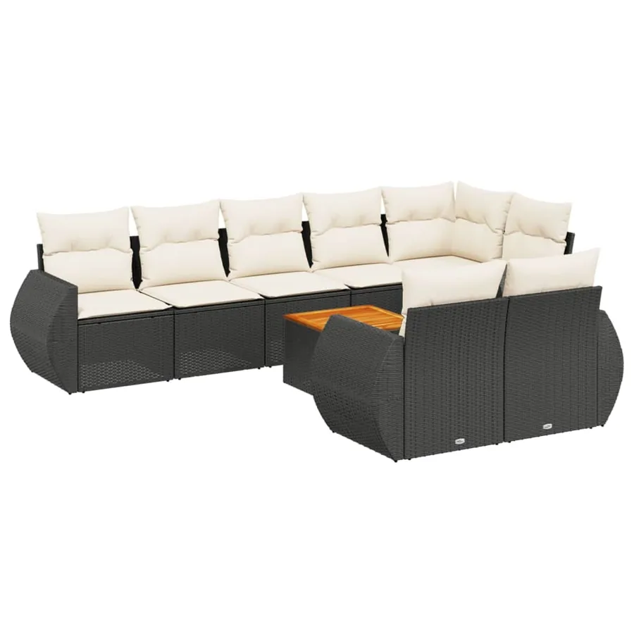 Salon de jardin 9 pcs avec coussins noir résine tressée - 2
