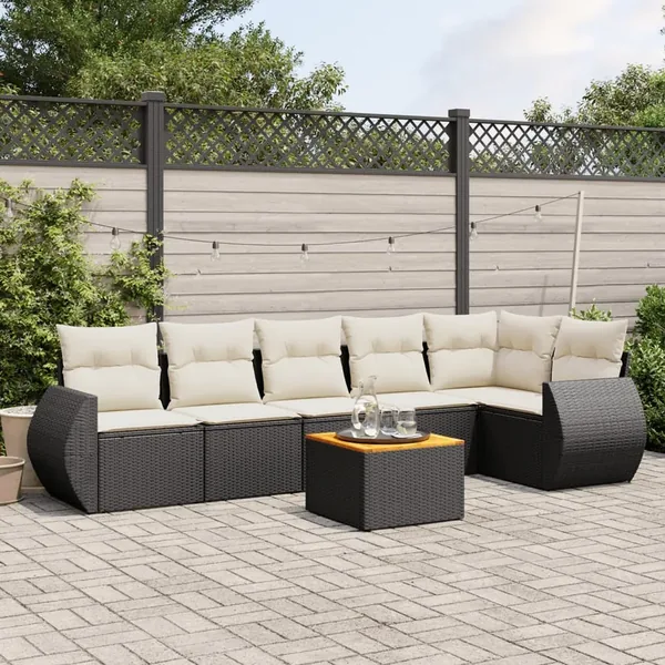 Salon de jardin 7 pcs avec coussins noir résine tressée 62 x 62 x 69 cm - 59,6 kg