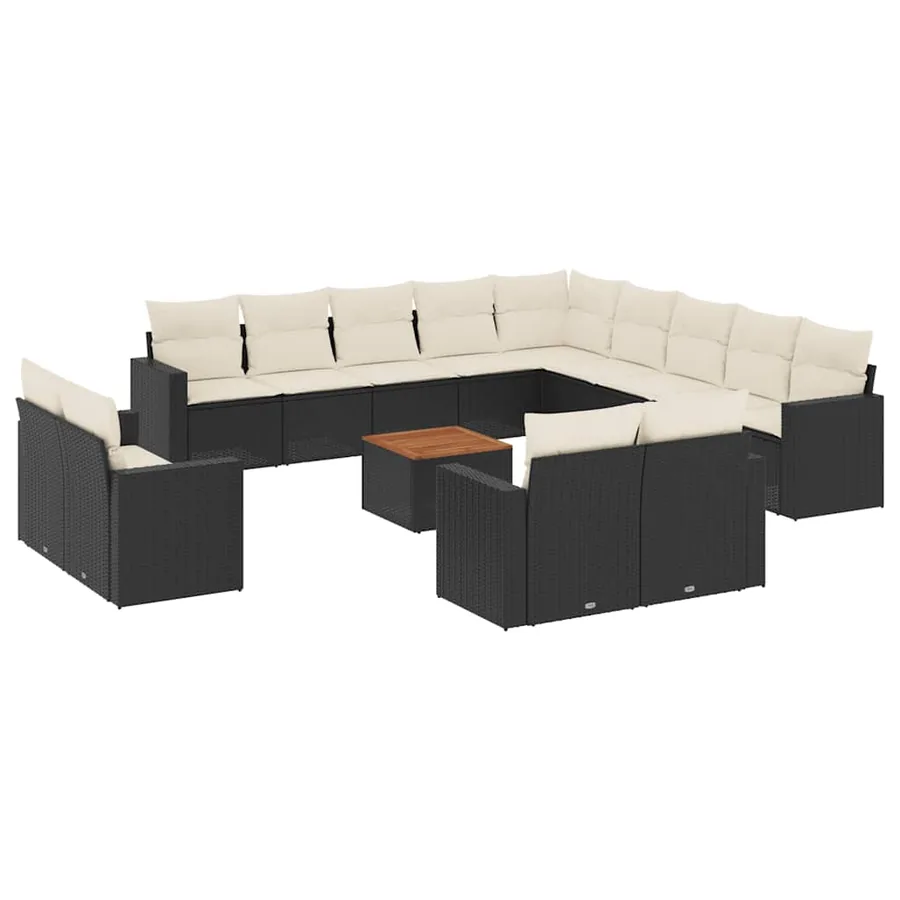 Salon de jardin avec coussins 14 pcs noir résine tressée - 2