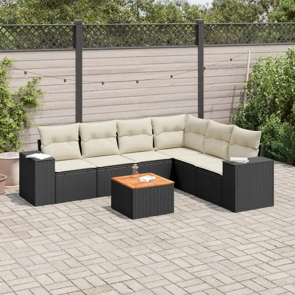 Salon de jardin 7 pcs avec coussins noir résine tressée 62 x 62 x 69 cm - 62,6 kg