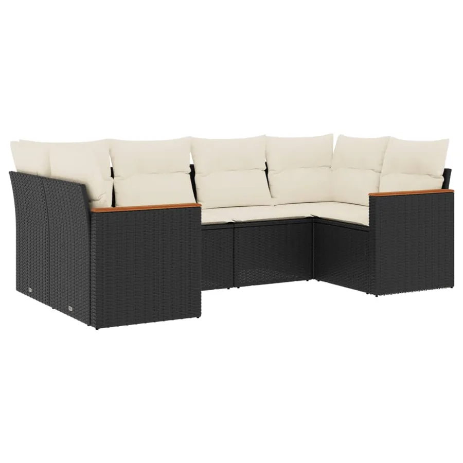 Salon de jardin 6 pcs avec coussins noir résine tressée - 2