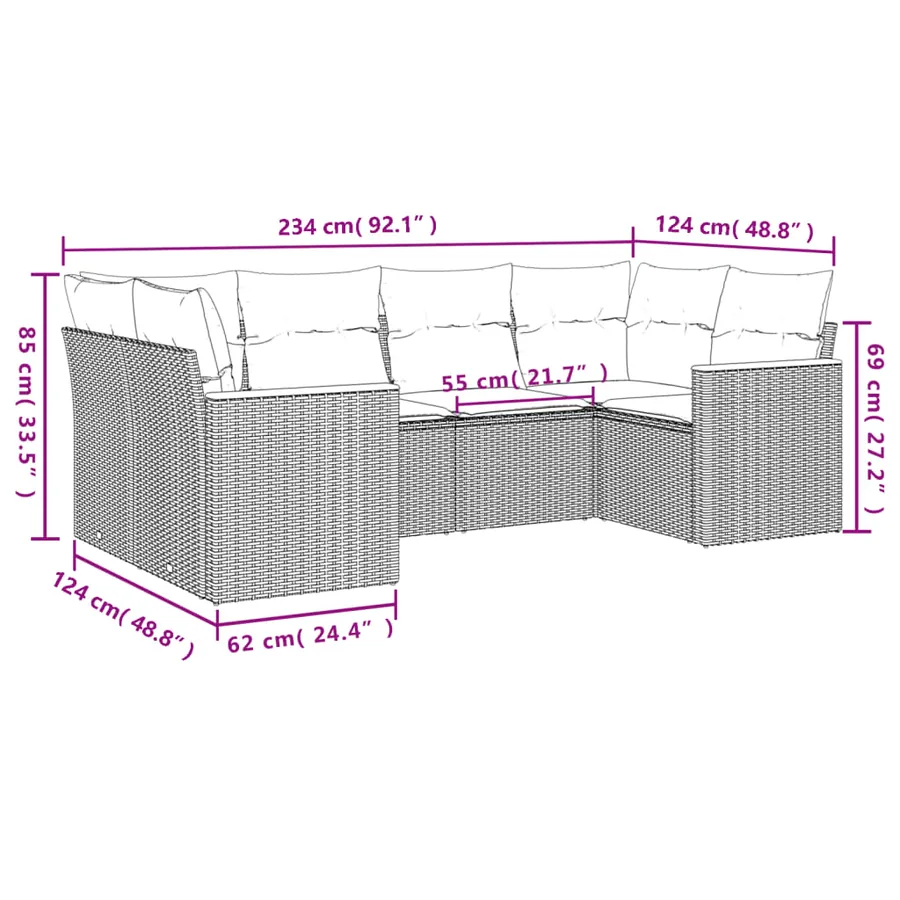 Salon de jardin 6 pcs avec coussins noir résine tressée - 3