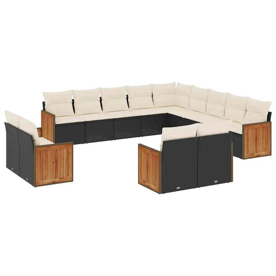 Salon de jardin avec coussins 13 pcs noir résine tressée - 2
