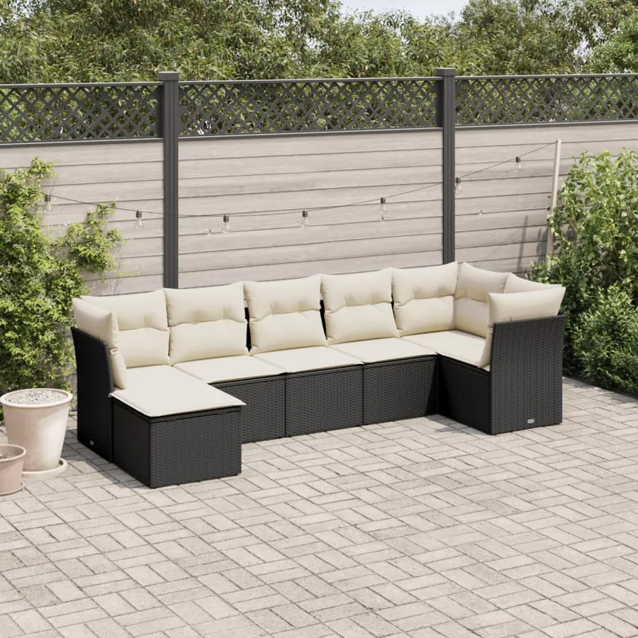 Salon de jardin 7 pcs avec coussins noir résine tressée 62 x 62 x 69 cm - 59,5 kg