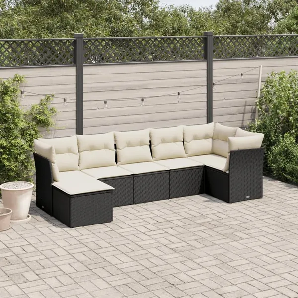 Salon de jardin 7 pcs avec coussins noir résine tressée 62 x 62 x 69 cm - 59,5 kg