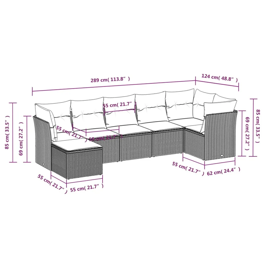 Salon de jardin 7 pcs avec coussins noir résine tressée 62 x 62 x 69 cm - 59,5 kg - 3