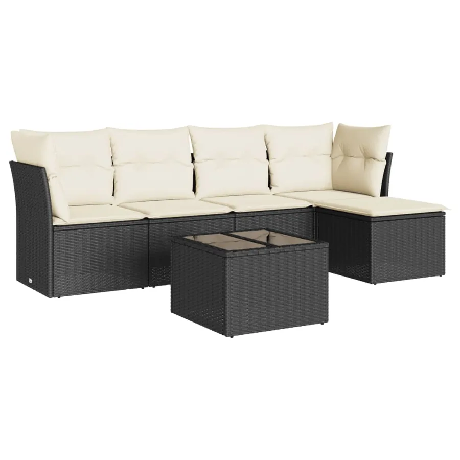 Salon de jardin 6 pcs avec coussins noir résine tressée - 2