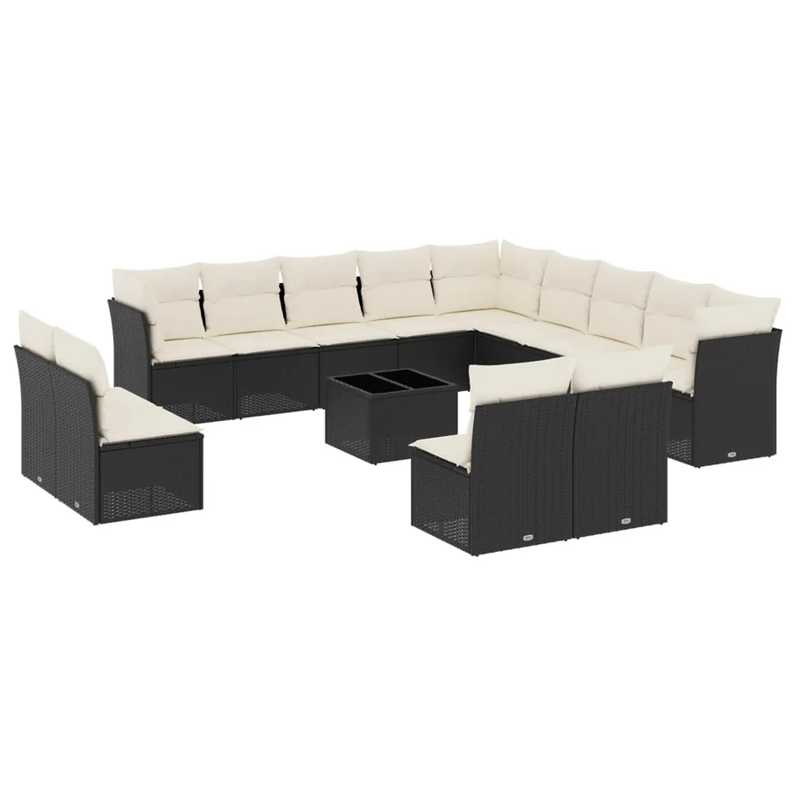 Salon de jardin avec coussins 14 pcs noir résine tressée - 2