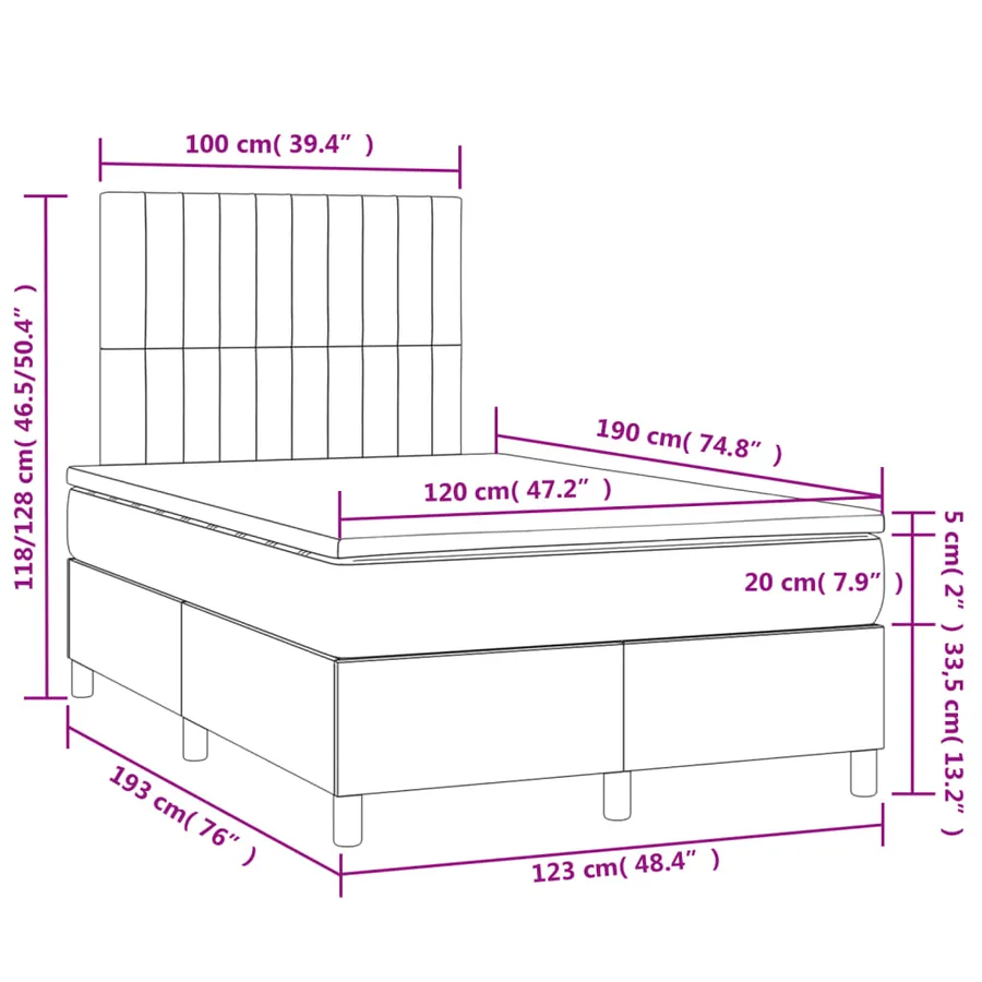 Sommier à lattes de lit matelas LED gris clair 120x190 cm tissu - 11
