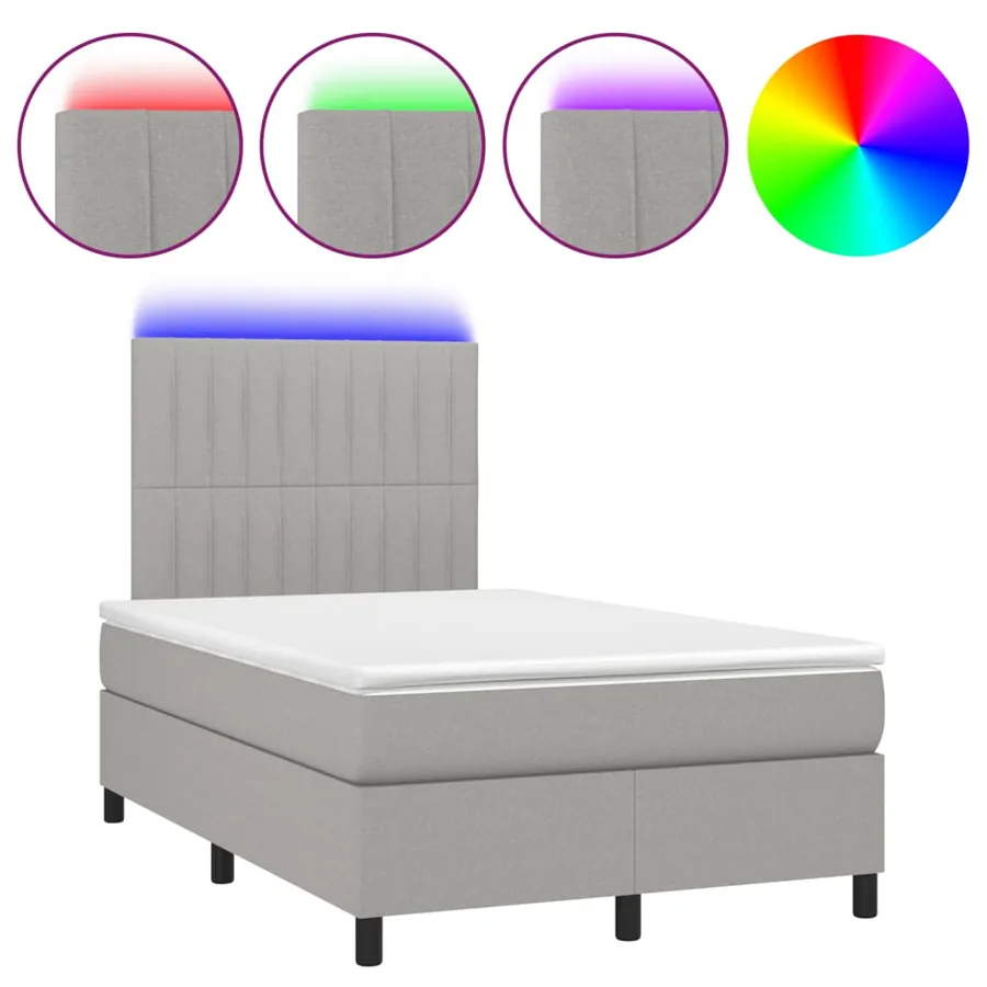 Sommier à lattes de lit matelas LED gris clair 120x190 cm tissu - 2