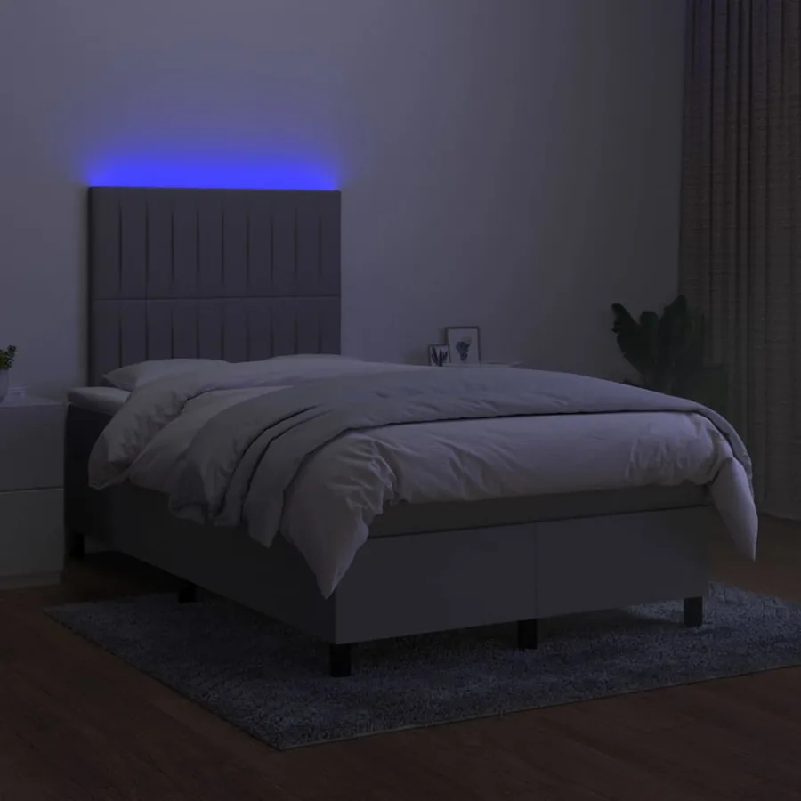 Sommier à lattes de lit matelas LED gris clair 120x190 cm tissu - 4