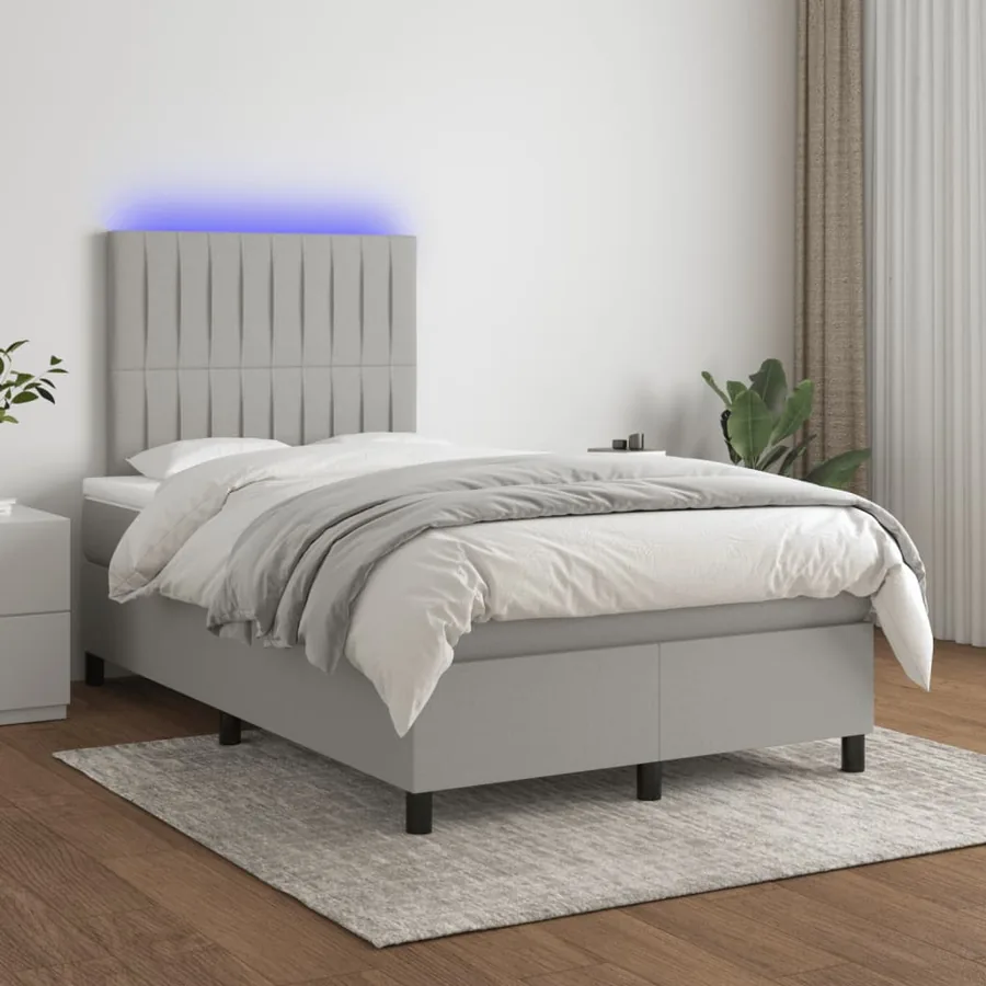 Sommier à lattes de lit matelas LED gris clair 120x190 cm tissu - 5