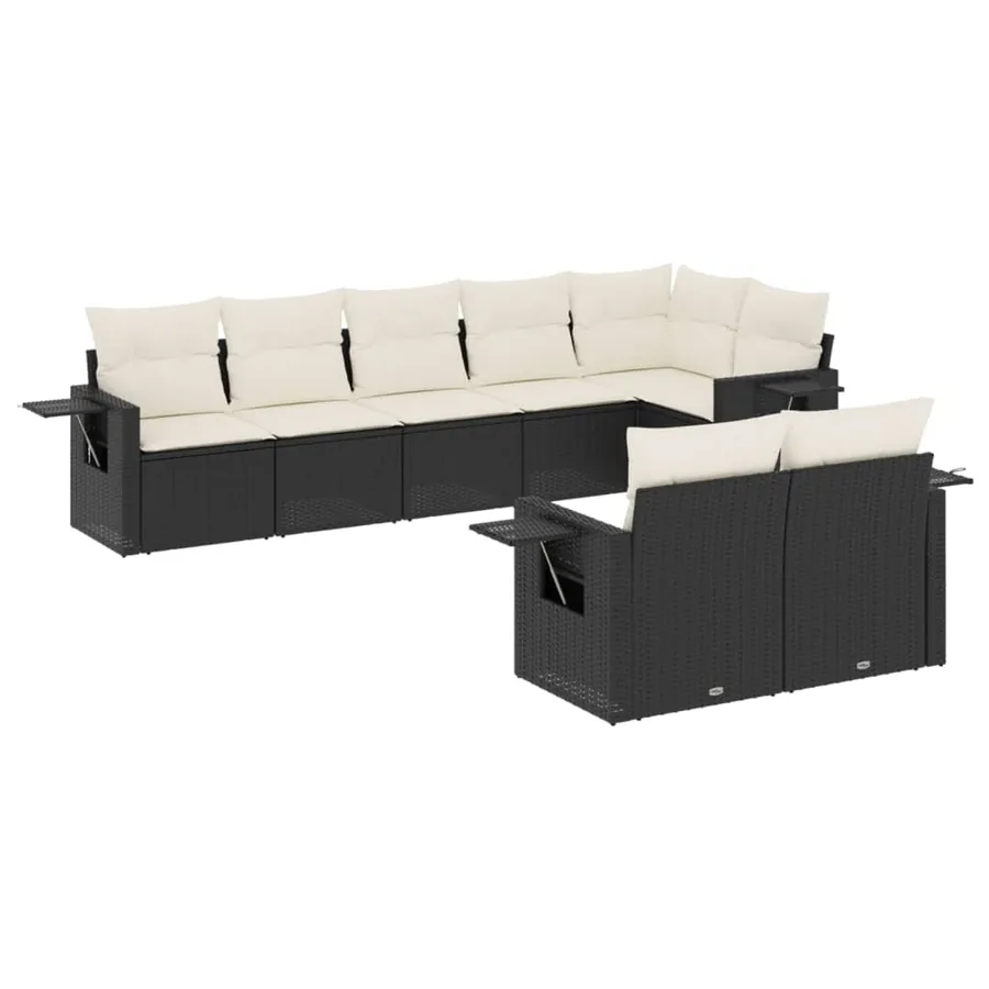 Salon de jardin 8 pcs avec coussins noir résine tressée - 2