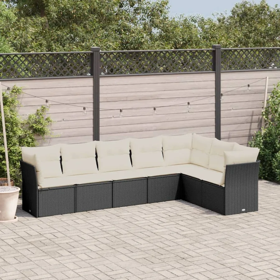 Salon de jardin 7 pcs avec coussins noir résine tressée 62 x 62 x 69 cm - 60,4 kg