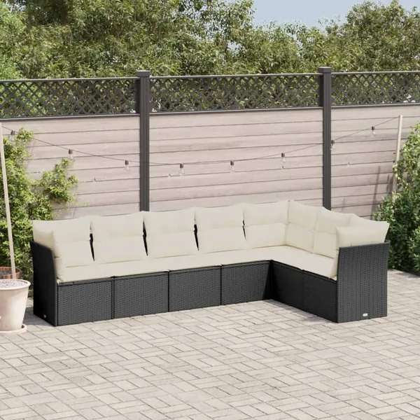 Salon de jardin 7 pcs avec coussins noir résine tressée 62 x 62 x 69 cm - 60,4 kg