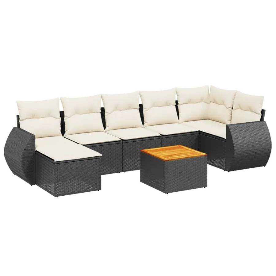 Salon de jardin 8 pcs avec coussins noir résine tressée - 2