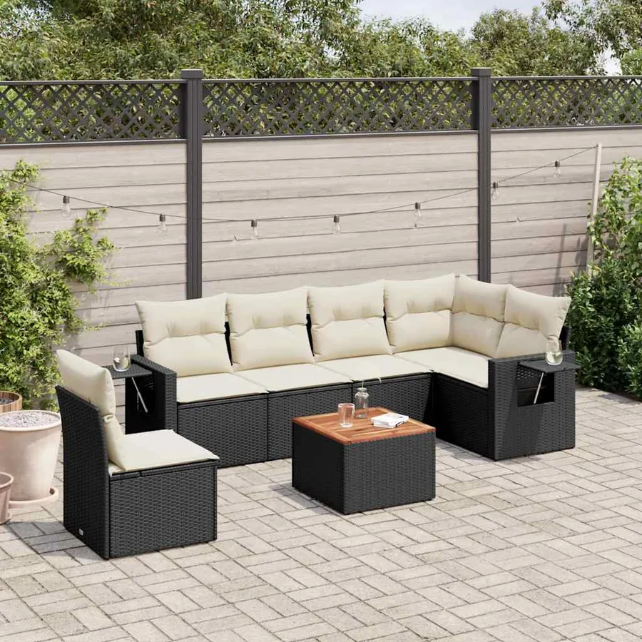 Salon de jardin 7 pcs avec coussins noir résine tressée 62 x 62 x 69 cm - 60,6 kg