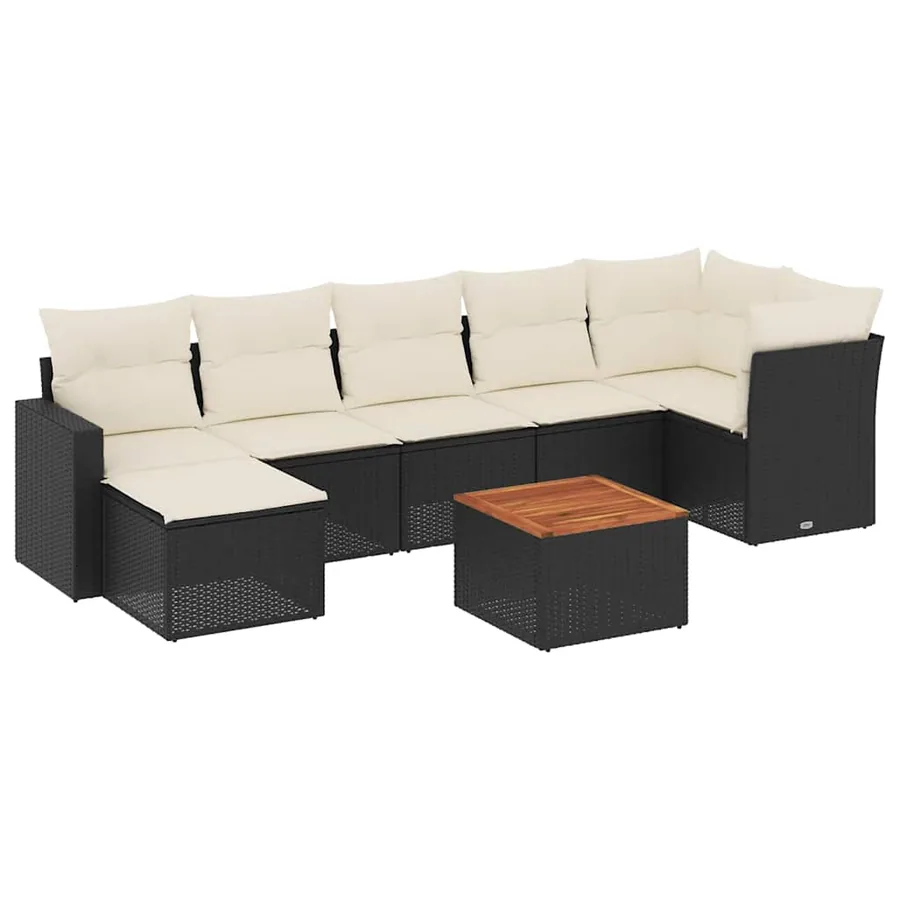 Salon de jardin 8 pcs avec coussins noir résine tressée - 2