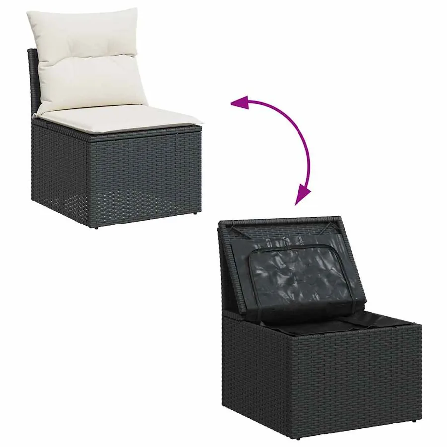 Salon de jardin 8 pcs avec coussins noir résine tressée - 9