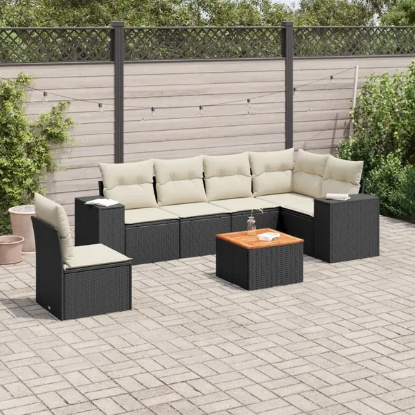Salon de jardin 7 pcs avec coussins noir résine tressée 62 x 62 x 69 cm - 62,6 kg