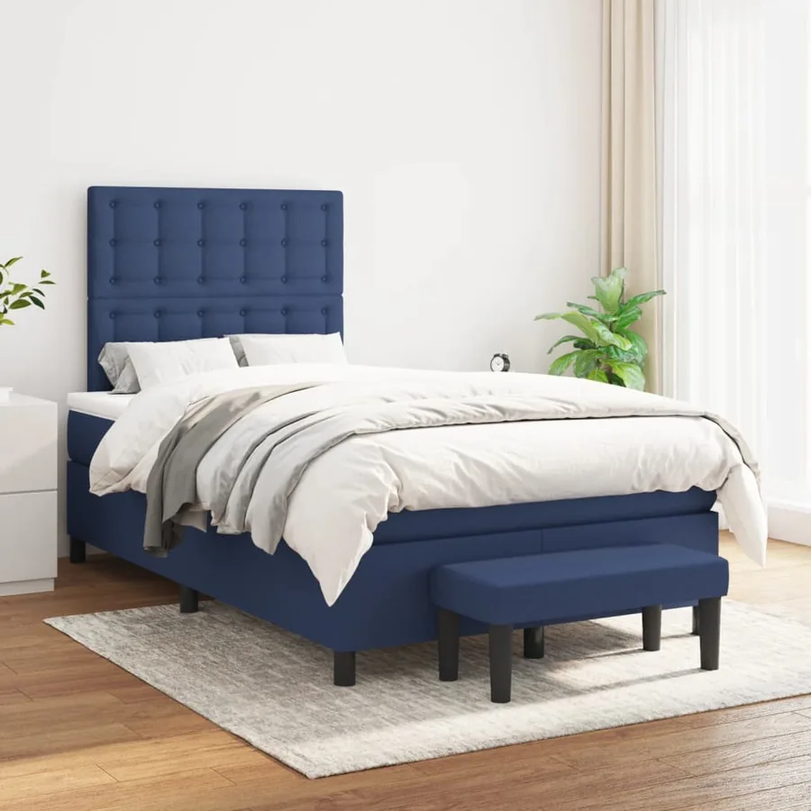 Sommier à lattes de lit avec matelas bleu 120x190 cm tissu - 3