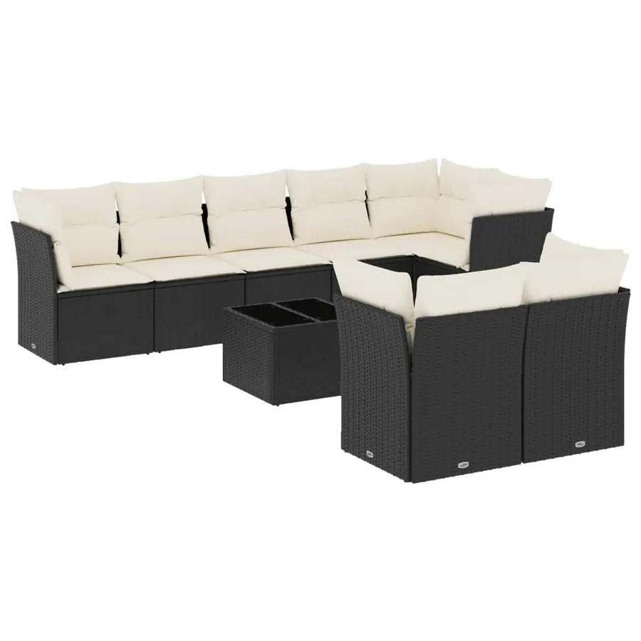 Salon de jardin 9 pcs avec coussins noir résine tressée - 2