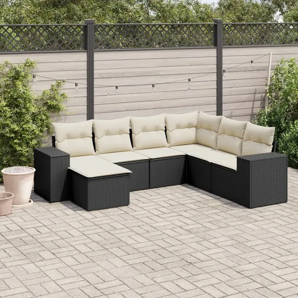 Salon de jardin 7 pcs avec coussins noir résine tressée 62 x 62 x 69 cm - 62,0 kg