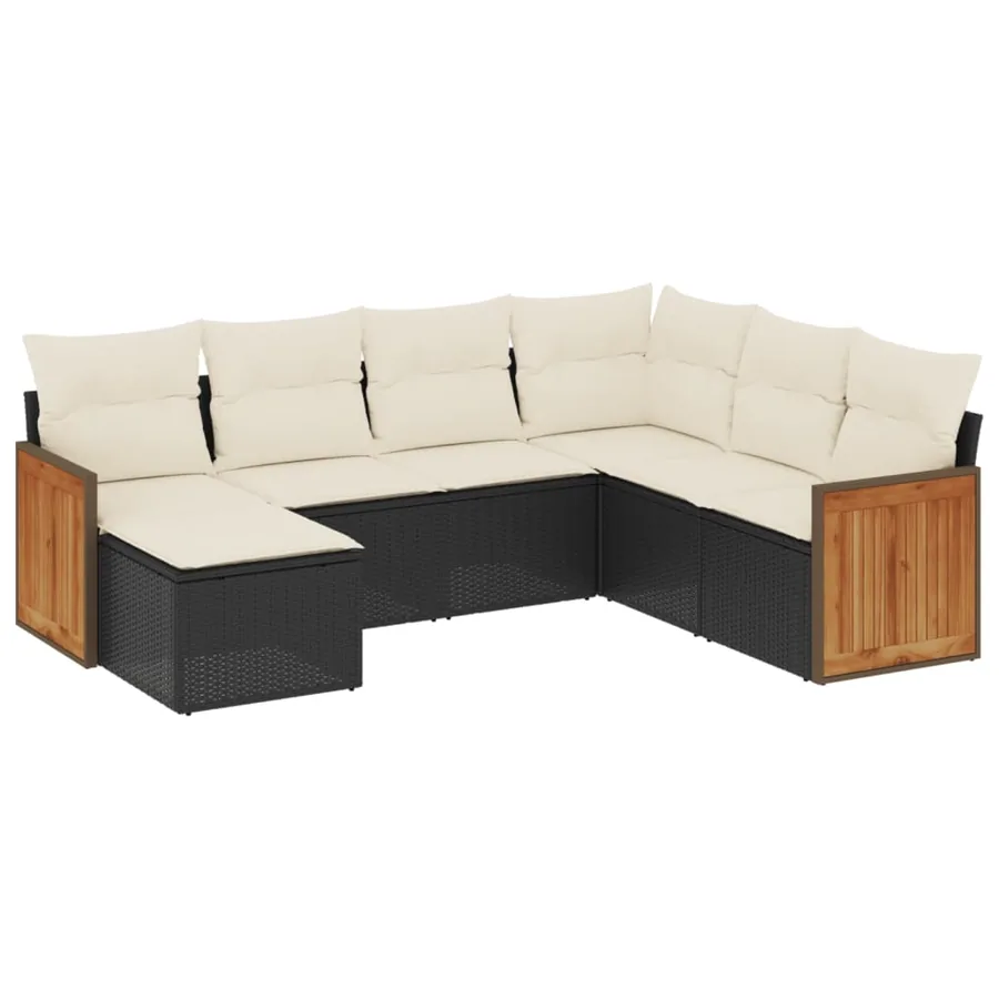 Salon de jardin 7 pcs avec coussins noir résine tressée 62 x 62 x 69 cm - 61,0 kg - 2